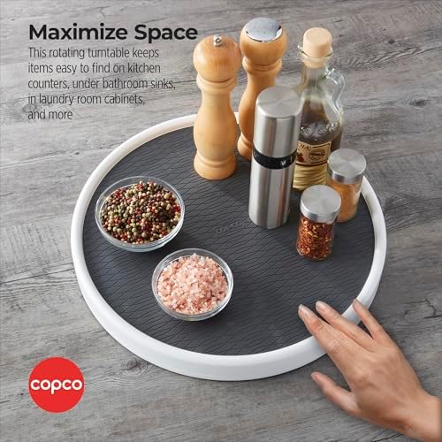 Copco 15 Inch Non-Skid Lazy Susan Turntable Organizer for Cabinet, Pantry, Refrigerator - Charcoal Gray, Smooth-Glide Ball Bearings, Raised Rim