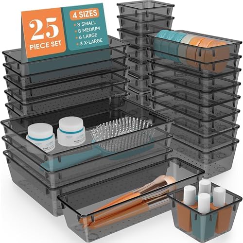 25 PCS Drawer Organizer Set, 5 Size Bathroom and kitchen organizer Trays