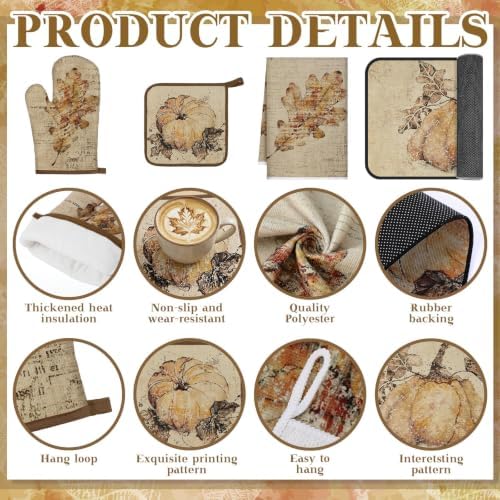 Fanfanwin 10 Pcs Fall Kitchen Decor Set Autumn Rustic Kitchen Rugs