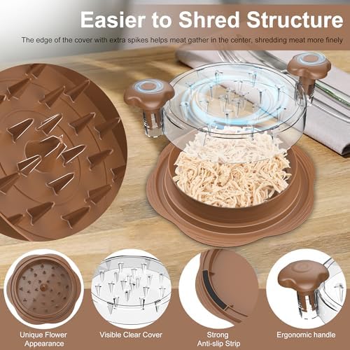 Chicken Shredder Tool Twist Large Meat Shredder with Brush&Fork, Brown