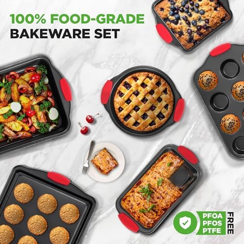 NutriChef Baking Pans Set - 6 Piece Bakeware with Nonstick Carbon Steel for Easy Release and Cleanup, Durable and Versatile Design, Includes Cookie Sheet, Loaf Pan, Muffin Tin & More