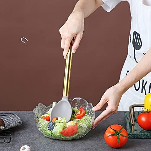 Berglander Non-stick Silicone Solid Serving Spoon, Titanium Gold Plating handle, Basting Spoon, Dishwasher Safe, Easy to Clean