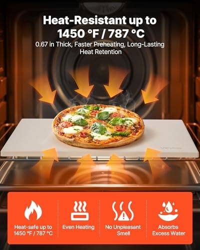 VEVOR Pizza Stone, 20 x 14 x 0.67 in Rectangular Pizza Stone, Extra Large Baking-Stone with Scraper, 1450℉ Heat-Resistant Cordierite, for Oven, BBQ Griller, Baking Bread & Pizza