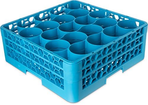 Carlisle FoodService Products RW20-114 OptiClean NeWave Polypropylene 20-Compartment Glass Rack with 2 Extenders, 19-3/4" Length x 19-3/4" Width x 7.12" Height, Blue (Case of 3)