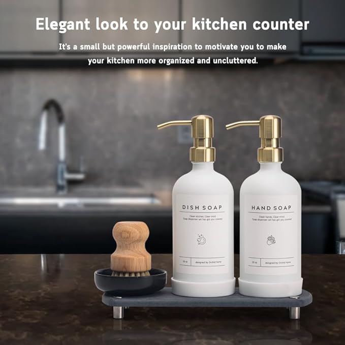 Kitchen Soap Dispenser Set - 16OZ White Glass Bottle - Image 4