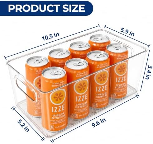 8 Pack Refrigerator Organizer Bins, Clear Storage Bins with 3 Removable Dividers and Handles, Pantry, Freezer, Kitchen Cabinet Organization, Plastic Fridge Organizer for Fruits, Vegetables, Drinks