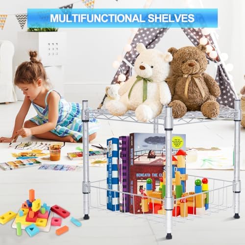 Whitmor 2 Tier Metal Storage Shelves, Heavy Duty Shelf with Basket, 350 lbs Capacity per Shelf, 700 lbs Total, Home Organizer for Kitchen, Garage, Bathroom, 15" L x 14" W x 15" H, Chrome
