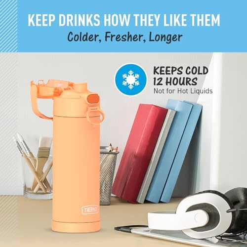 THERMOS FUNTAINER 16 Ounce Stainless Steel Vacuum Insulated Bottle with Wide Spout Lid,Orange,(Pack of 6)
