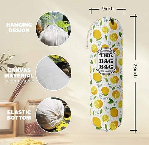 The Bag Grocery Holder, Lemon Organizer for Shopping Bags, Wall Mount Plastic Storage Container Dispenser, Kitchen Gifts for Women Family Friends Grandma Mom (C-2)