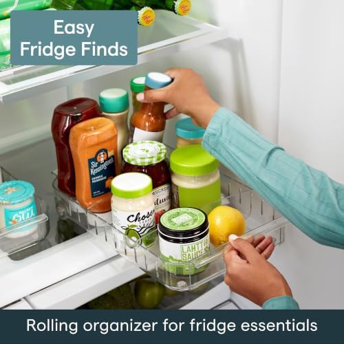YouCopia RollOut Fridge Caddy BPA-Free Clear Rolling Refrigerator Organizer Bin with Adjustable Dividers and Handles, 9" Wide