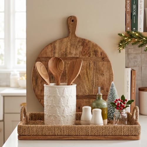 Yungyan Ceramic White Christmas Tree Utensil Holder for Kitchen