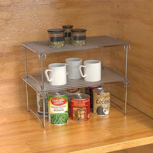 Deco Brothers Stackable Cabinet Shelf Organizer, 2 Pack, Chrome