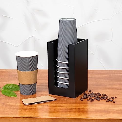 Restaurantware Coffee Cup Organizer 4.5 x 4.5 x 8 Inch Multipurpose Bamboo Holder Black Countertop Cup, Napkin, and Lid Organizer for Coffee Shops and Office Break Rooms