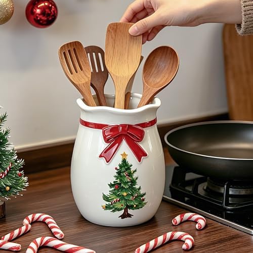 pinata Christmas Kitchen Decor, Ceramic Christmas Tree Utensils Holder
