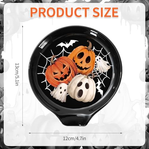 JarThenaAMCS 2Pcs 4.7inch Halloween Spoon Rest Black White Orange Ghost Pumpkin Small Coffee Spoon Holder for Halloween Bar Coffee Station Accessories