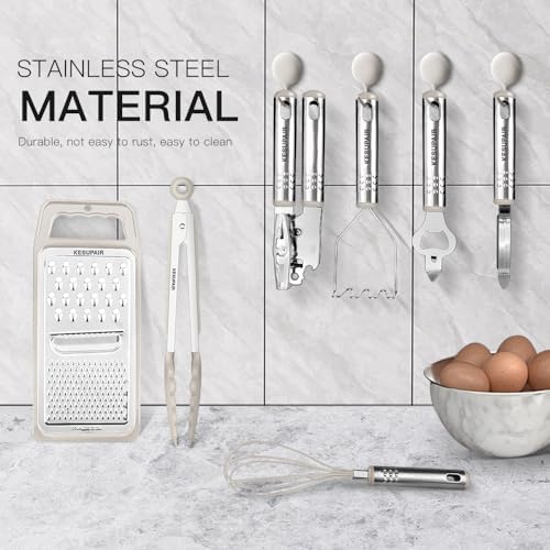 Kitchen Utensils Set - 446°F Heat Resistant Silicone Cooking Utensils Set-Kitchen Tools and Gadgets for Cooking Nonstick Cookware with Tongs,Turner,Spatula,Spoon,Brush,Peeler,Grater,Scissors (Khaki)