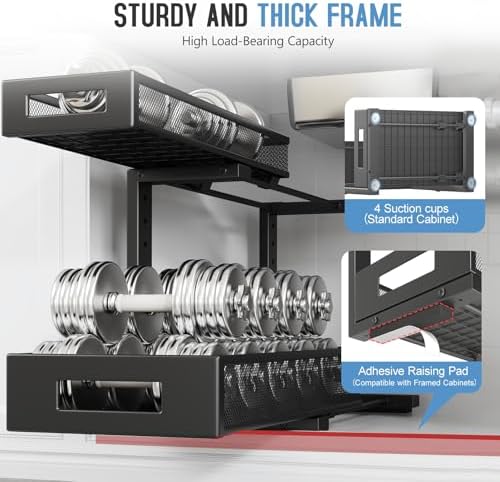 1 Pack 17IN Depth Under Sink Storage Organizer, Large 2-Tier Elegant Mesh Pull Out Shelf for Kitchen and Bathroom Cabinet Organization, L-Shaped and Adjustable Height Design-Black