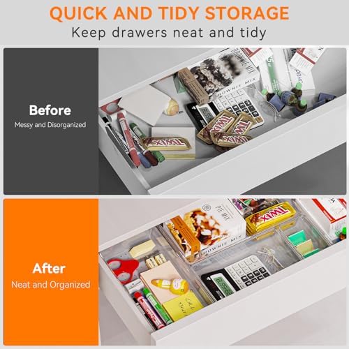 Criusia 30 Pack Large Clear Plastic Drawer Organizer Bins - Acrylic Kitchen Drawer Organization and Storage Dividers for Utensils Gadgets, Office Bathroom and Vanity Organizer for Makeup Accessoires