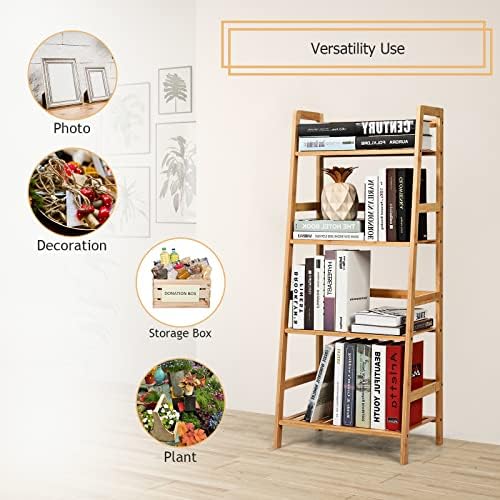 COSTWAY 4-Tier Ladder Shelf, Bamboo Plant Stand Rack