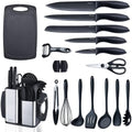 RAXCO Kitchen Utensils Set,18-Piece Cooking Utensils and Knife Set,Black