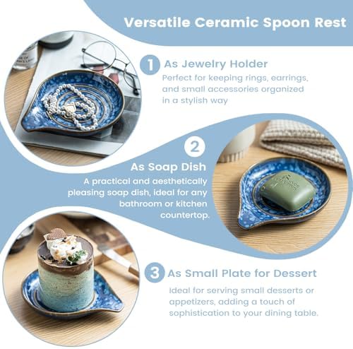 LAUCHUH Spoon Holder for Stove Top, Ceramic Spoon Rest for Kitchen Counter