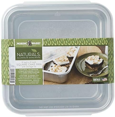 Nordic Ware Natural Aluminum Commercial Square Cake Pan with Lid, Exterior 9.88 x 9.88 Inches (Pack of 4)