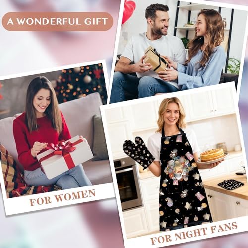 Night Christmas Gifts,Magic Pattern Wooden Cooking Spoons with Apron Oven Mitt Potholder-Halloween Kitchen Decor Cooking Utensils 9pcs,Night Gift for Fans,Women,Mother's Day,Housewarming