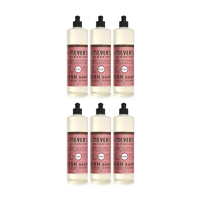 [6 Pack] Clean Day Rosemary Scent Liquid Dish Soap 16 oz 1 pk with Sponge - Grease-Cutting Dish Soap - Liquid Dishwashing, Plant-Derived, Biodegradable