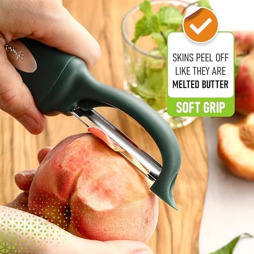 Spring Chef Potato Peeler for Kitchen with Soft Grip Handle, Pine Green