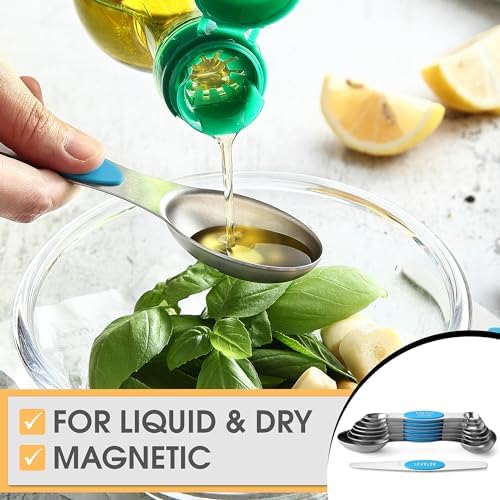 Spring Chef Stainless Steel 8 Magnetic Measuring Spoons for Kitchen, Teal