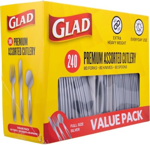 Glad Silver Disposable Cutlery Set, Heavy Duty Plastic, 240 Count