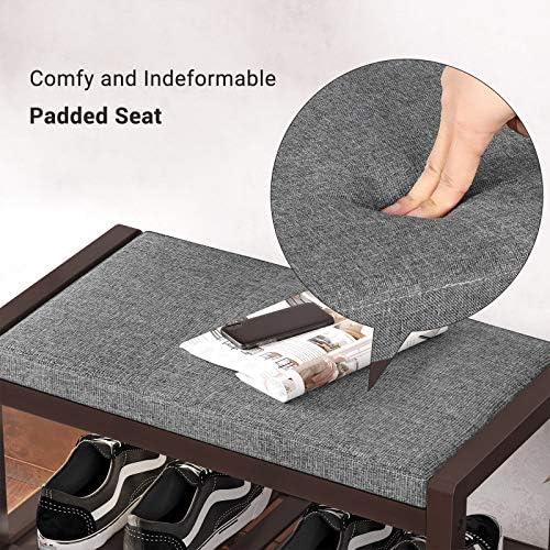 SONGMICS Shoe Rack Bench, Padded Seat, Storage Shelf, Holds Up to 350 lb