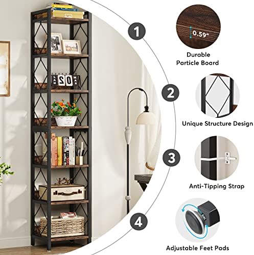 Tribesigns 78.7 Inch Tall Skinny Narrow Bookshelf Bookcase, Brown