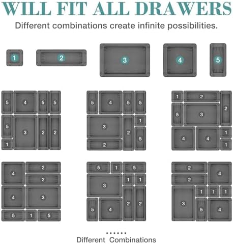 16 PCS Drawer Organizer Set, 5 Size Bathroom and kitchen organizer Trays