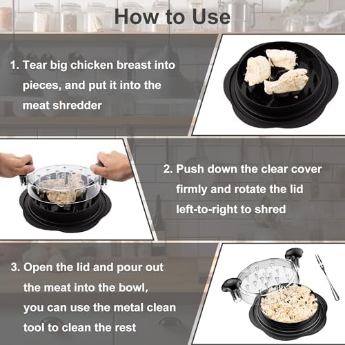 Chicken Shredder Tool Twist Large Meat Shredder with Brush&Fork, Black