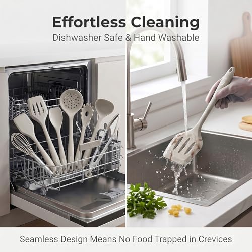 Vayvnt Silicone Kitchen Utensils Set, 10PCS Heat Resistant Utensils, Khaki