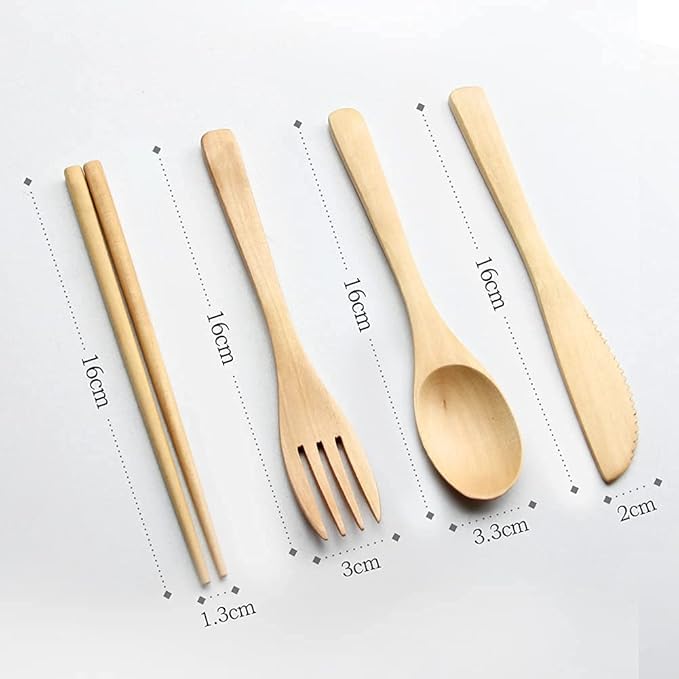 Wooden Cutlery Set Portable, Wooden Flatware, 4 Piece Pack of Wooden Utensils - Image 6