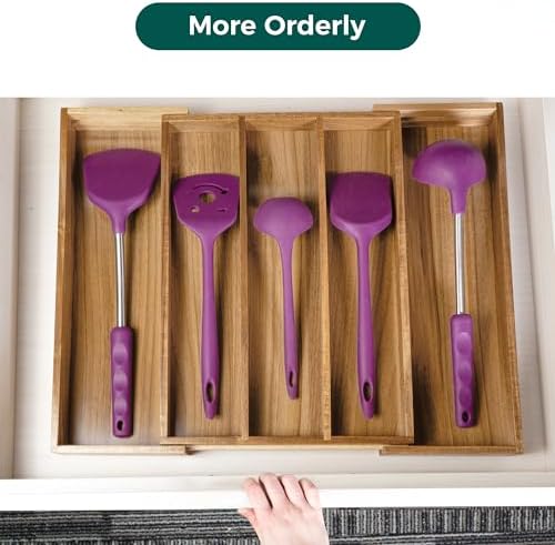 Utoplike Acacia Kitchen Drawer Organizer Expandable, Utensils Cutlery Tray