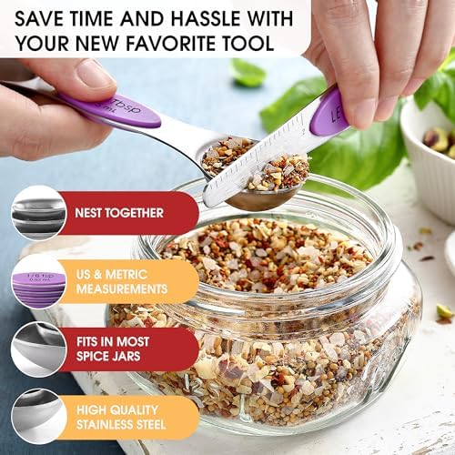 Spring Chef Stainless Steel Magnetic Measuring Spoons Set of 8, Orchid