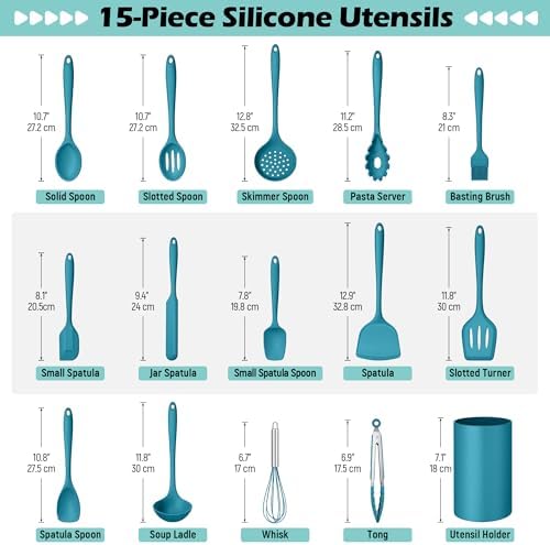 Homikit Silicone Cooking Utensils Set, 15 PCS Kitchen Utensil Spatula Set