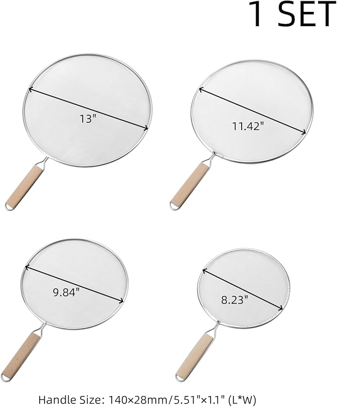 Oedema Set of 4 Splatter Screen Stainless Steel Grease Splatter Guard Fine Mesh - Image 2