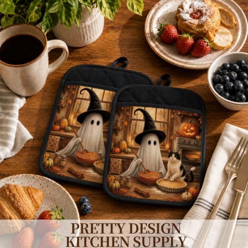 Halloween Ghost Cat Baking Pot Holders for Kitchen 2 Pack Set