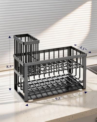 Kitsure Sponge Holder for Kitchen Sink, 9.3" x 4.1" x 8.5", Black