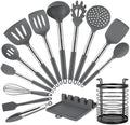 HOTEC Silicone Kitchen Cooking Utensils Set,14pcs Grey