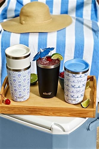Ello 16oz Stainless Steel Stacking Cups with Lids, 2 Pack, Bows & Flowers