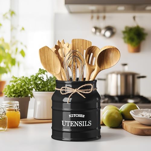 Barnyard Designs Ceramic Kitchen Utensil Holder Countertop 6.75″ (Black)