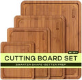 ROYAL CRAFT WOOD Wooden Cutting Boards for Kitchen Meal Prep & Serving - Bamboo Non Toxic Cutting Board Set with Deep Juice Groove Side Handles - Charcuterie & Chopping Butcher Block for Meat (4 Pcs)