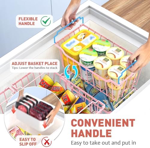 Goovilla Freezer Organizer Bins for 5-7 Cu.FT Chest Freezer, 4 Pack Pink
