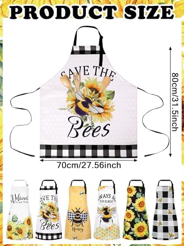 Bencailor 6 Pcs Sunflower Bee Aprons for Women with Pockets, Waterproof