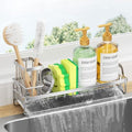 Consumest Sponge Holder for Kitchen Sink - Sink Caddy with Stainless Steel Self Drain Tray, Sink Organizer with High Brush Holder Countertop for Kitchen Sink Accessories, Silver-Extra Large